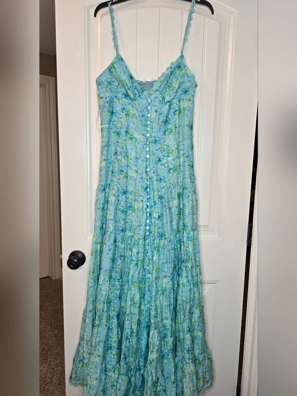 Anthropologie Turquoise Floral Maxi Dress